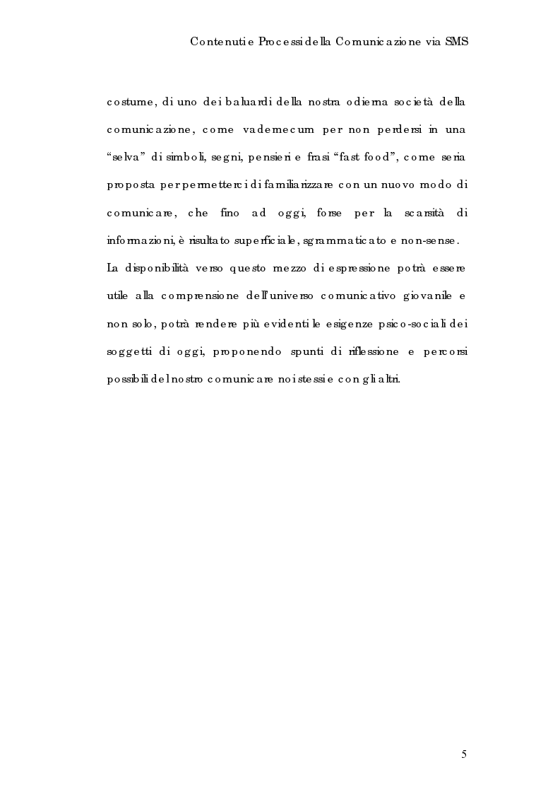 Anteprima della tesi: Contenuti e processi della comunicazione via Sms, Pagina 5