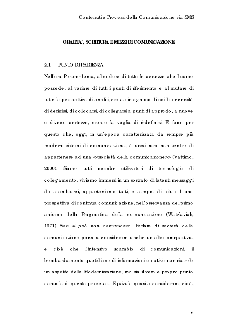 Anteprima della tesi: Contenuti e processi della comunicazione via Sms, Pagina 6