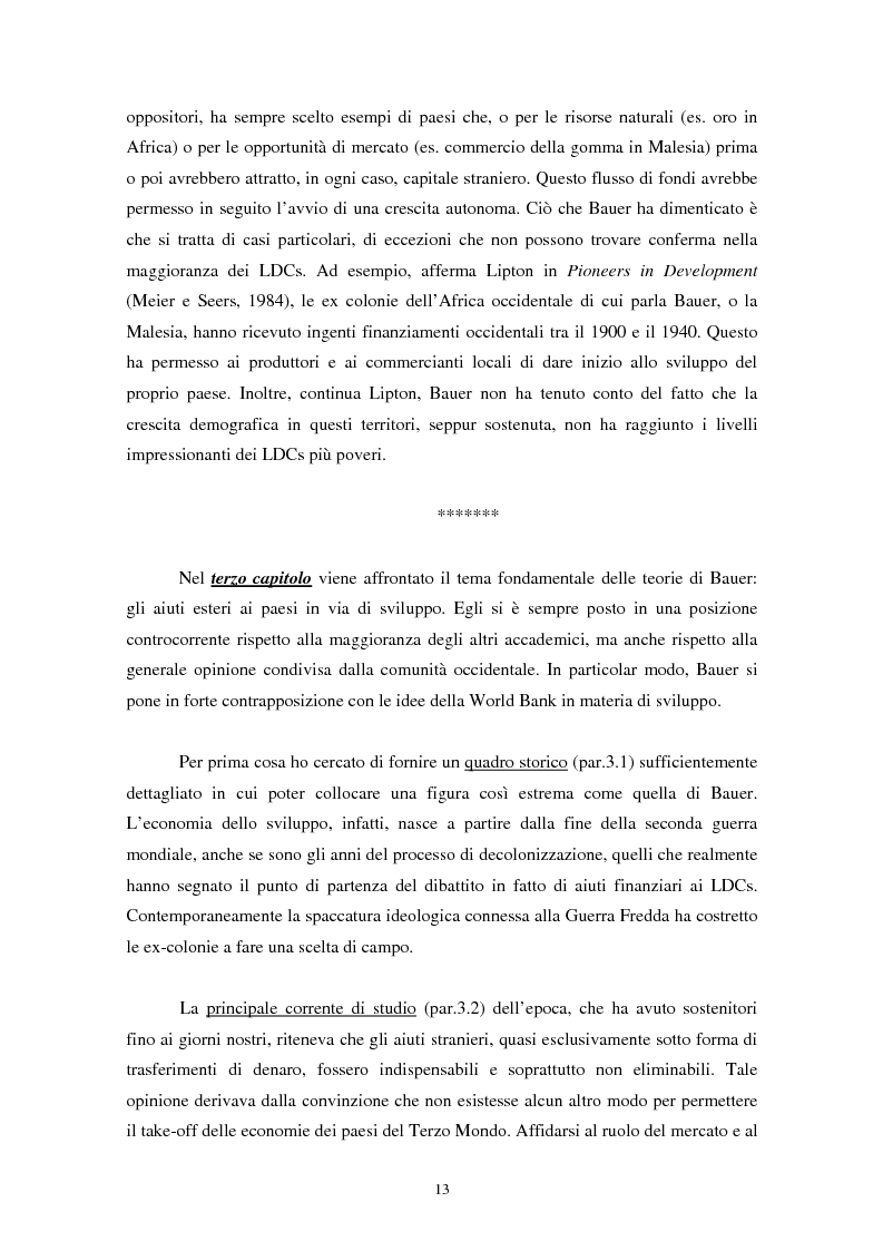 Anteprima della tesi: Peter Bauer: la rivalutazione di un approccio liberista ai problemi del sottosviluppo e del ruolo degli aiuti internazionali, Pagina 11