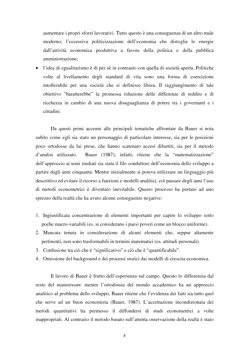 Anteprima della tesi: Peter Bauer: la rivalutazione di un approccio liberista ai problemi del sottosviluppo e del ruolo degli aiuti internazionali, Pagina 6