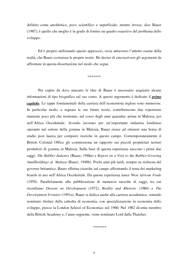 Anteprima della tesi: Peter Bauer: la rivalutazione di un approccio liberista ai problemi del sottosviluppo e del ruolo degli aiuti internazionali, Pagina 7