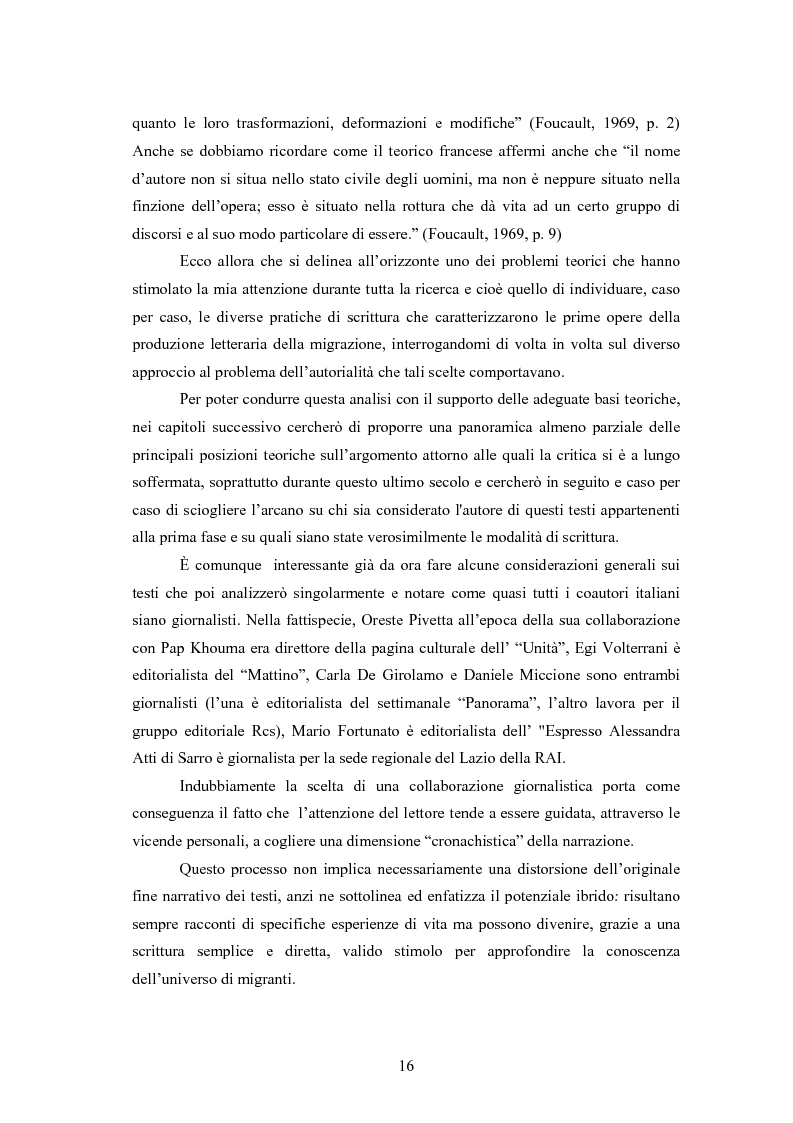 Anteprima della tesi: Scritture a più voci. Il problema dell'autorialità nei primi testi della letteratura italiana della migrazione, Pagina 12