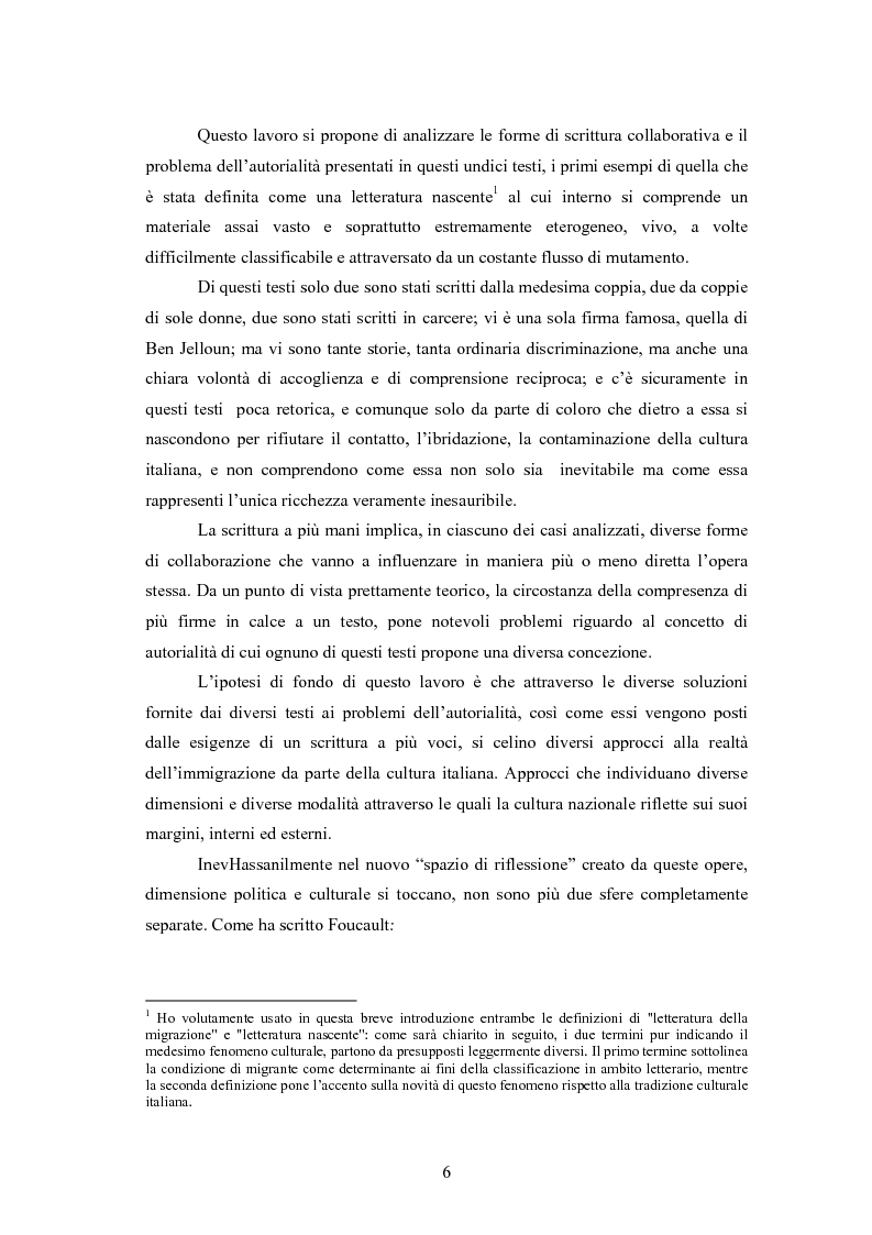 Anteprima della tesi: Scritture a più voci. Il problema dell'autorialità nei primi testi della letteratura italiana della migrazione, Pagina 2