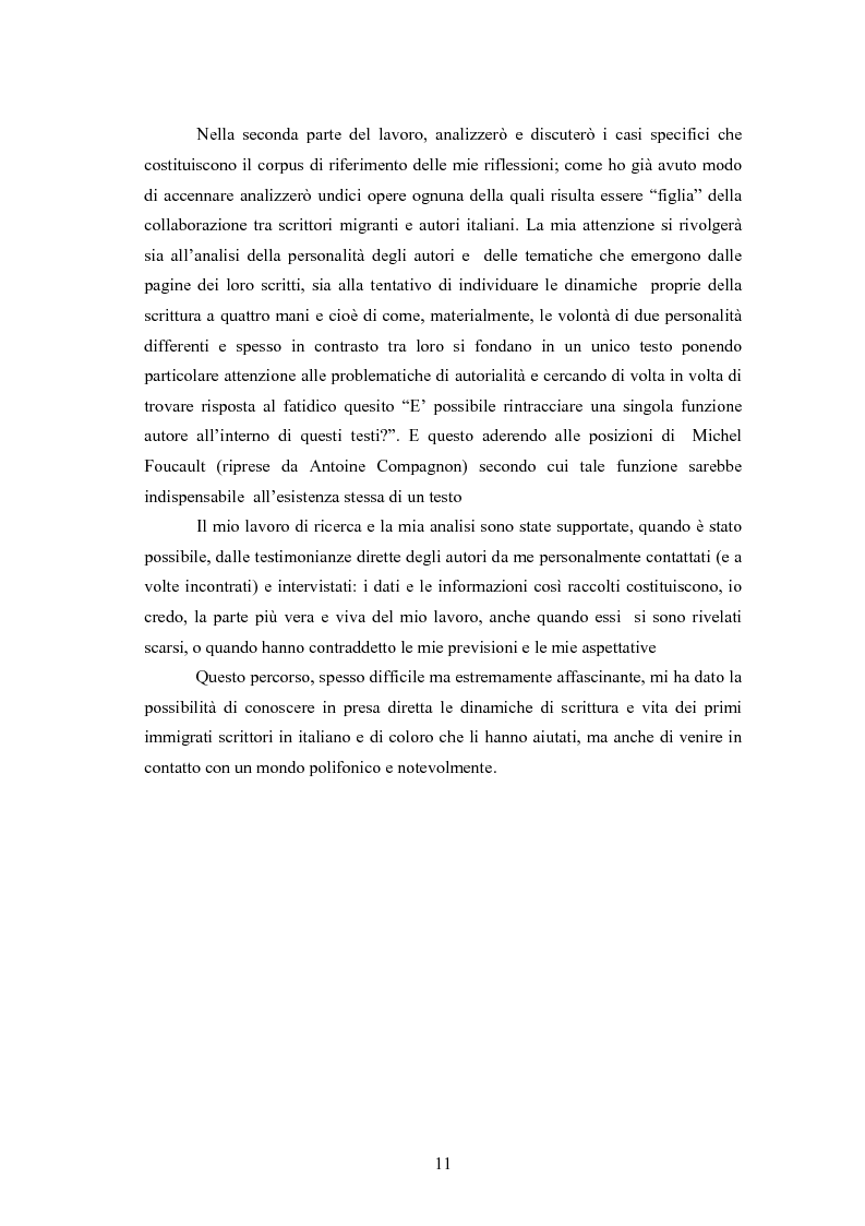 Anteprima della tesi: Scritture a più voci. Il problema dell'autorialità nei primi testi della letteratura italiana della migrazione, Pagina 7