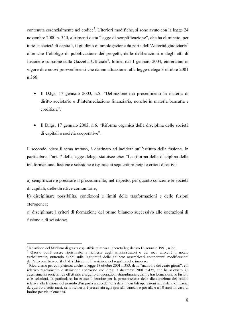 Anteprima della tesi: La fusione nella riforma del diritto societario, Pagina 5