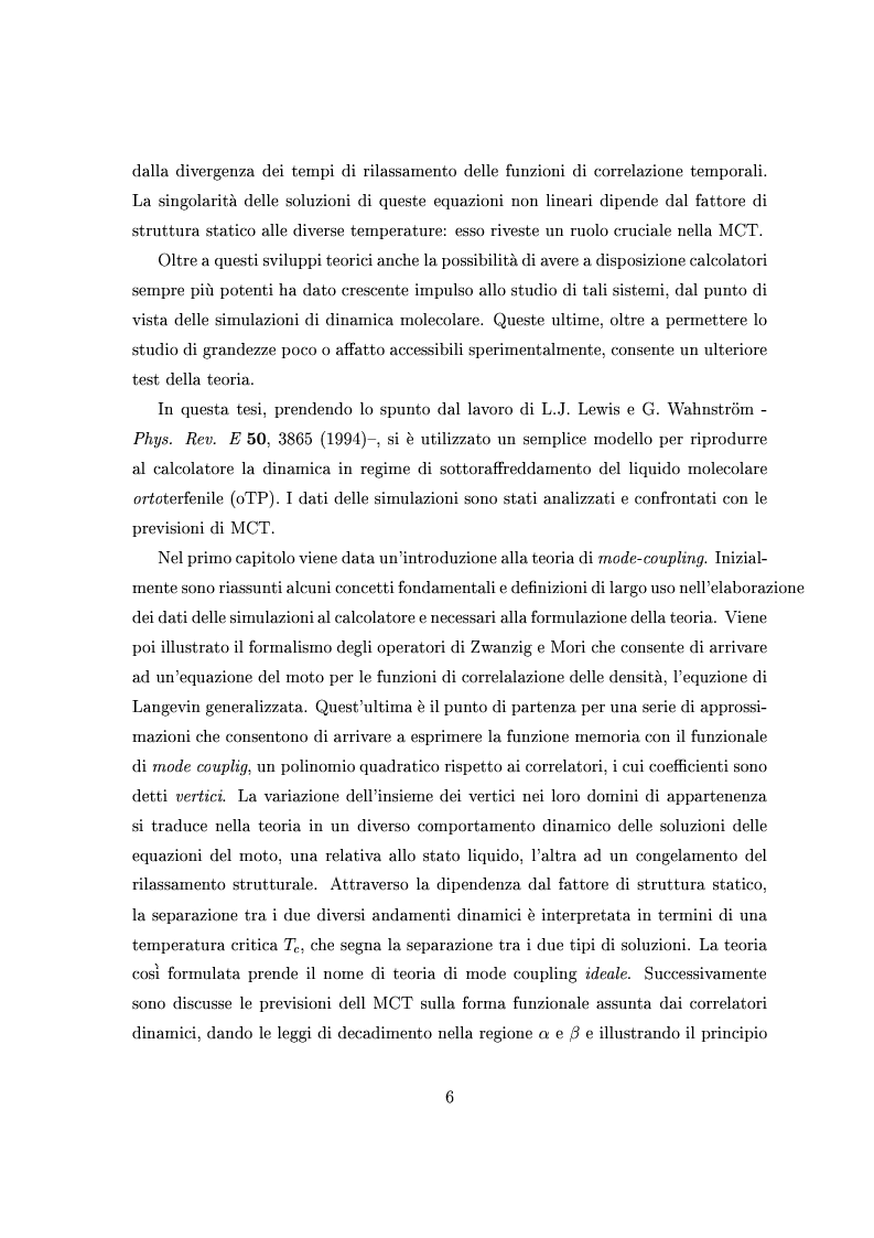 Anteprima della tesi: Dinamica lenta in liquidi molecolari sottoraffreddati: studio di un modello per l'ortoterfenile, Pagina 2