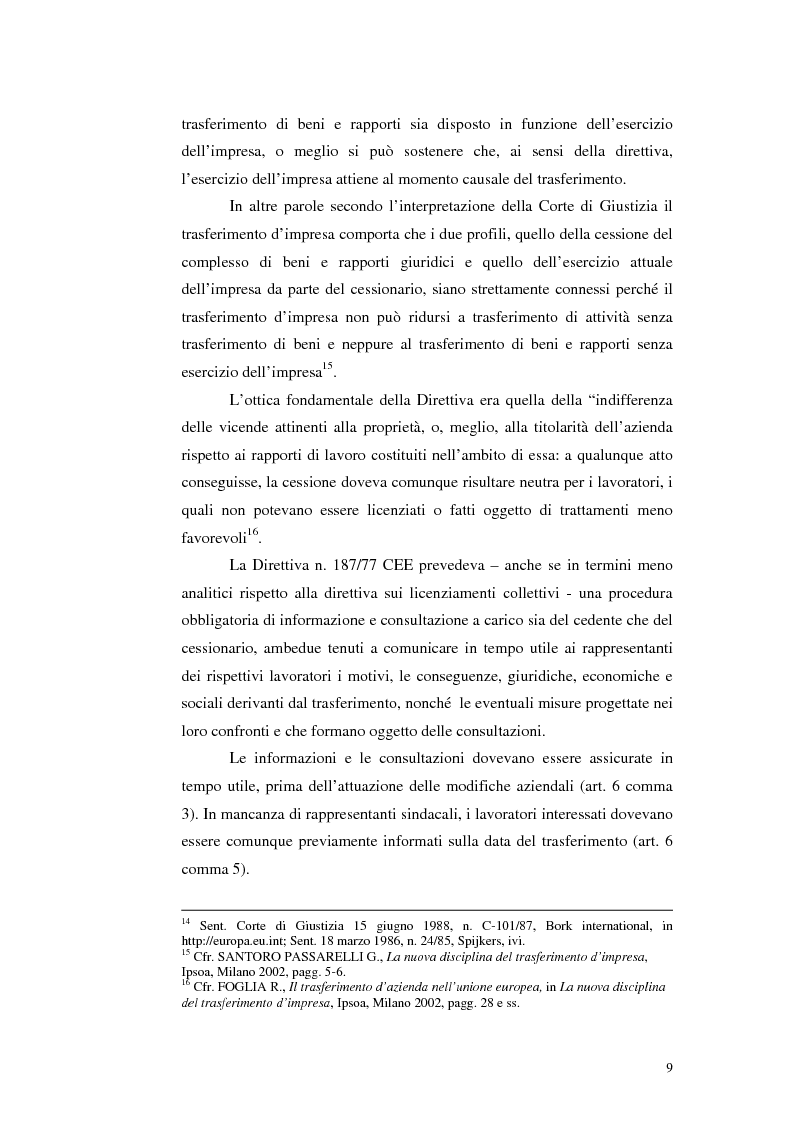 Anteprima della tesi: Trasferimento d'azienda: rapporti con i lavoratori, Pagina 12
