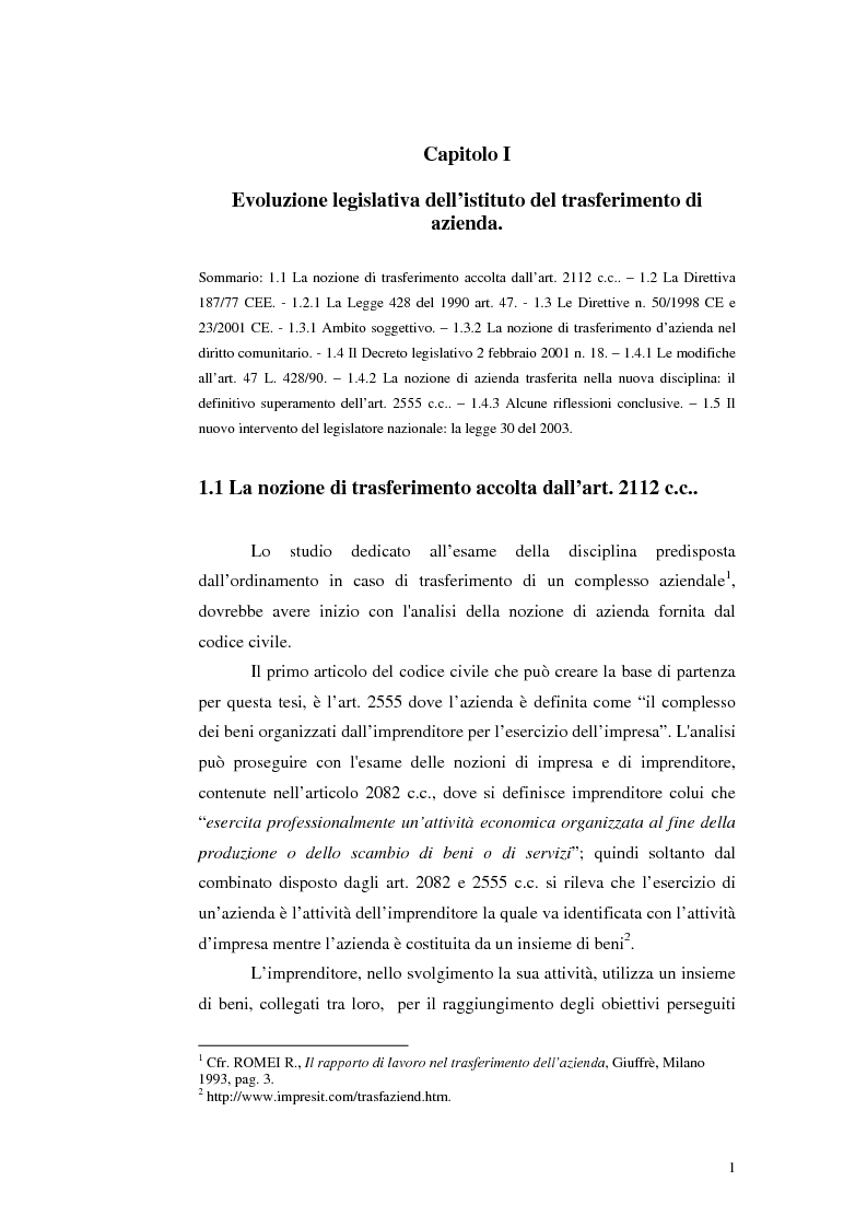Anteprima della tesi: Trasferimento d'azienda: rapporti con i lavoratori, Pagina 4