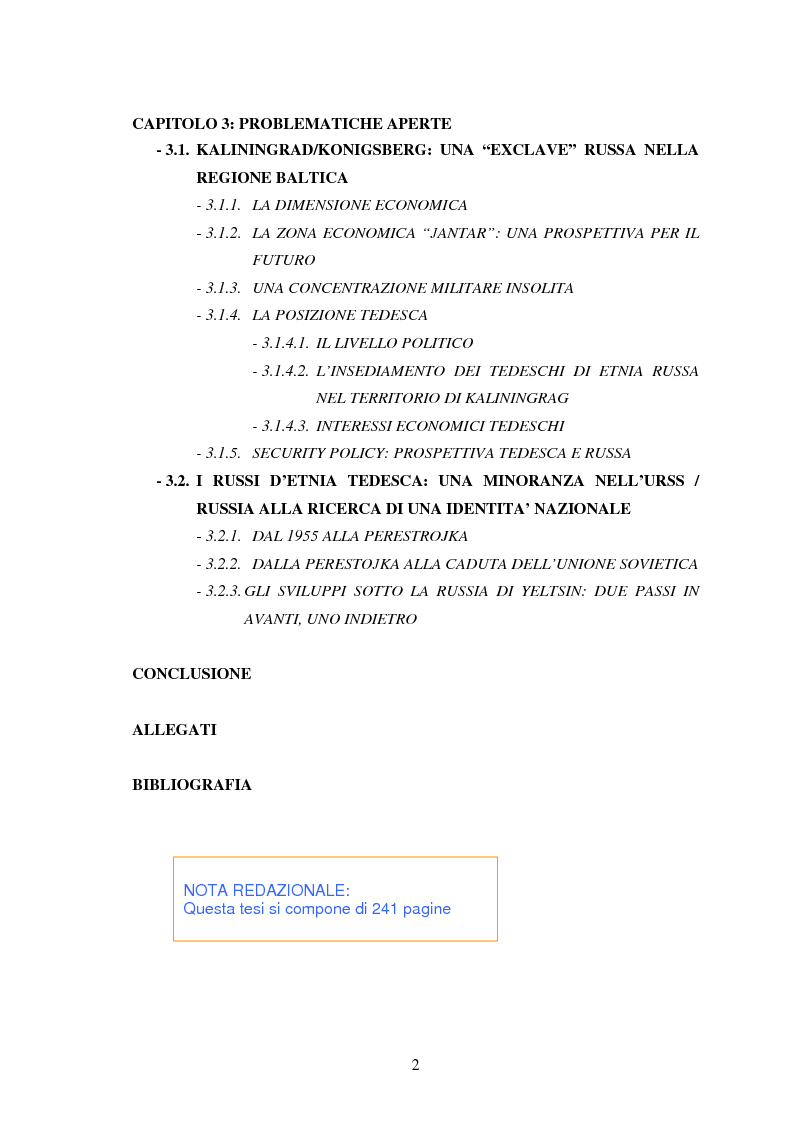 Indice della tesi: Le relazioni tedesco-russe negli anni 1989-1994. Dall'unificazione tedesca al ritiro delle truppe sovietiche dalla Germania orientale, Pagina 2
