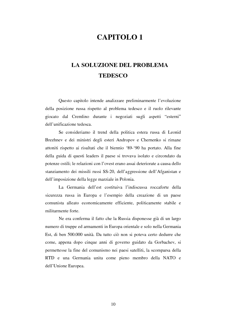 Anteprima della tesi: Le relazioni tedesco-russe negli anni 1989-1994. Dall'unificazione tedesca al ritiro delle truppe sovietiche dalla Germania orientale, Pagina 6