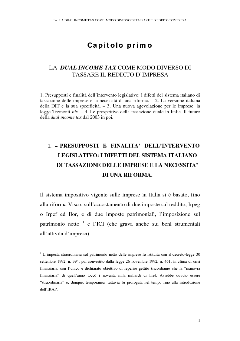 Anteprima della tesi: I profili antielusivi nella disciplina della ''Dual income tax''. Analisi di un microsistema, Pagina 7