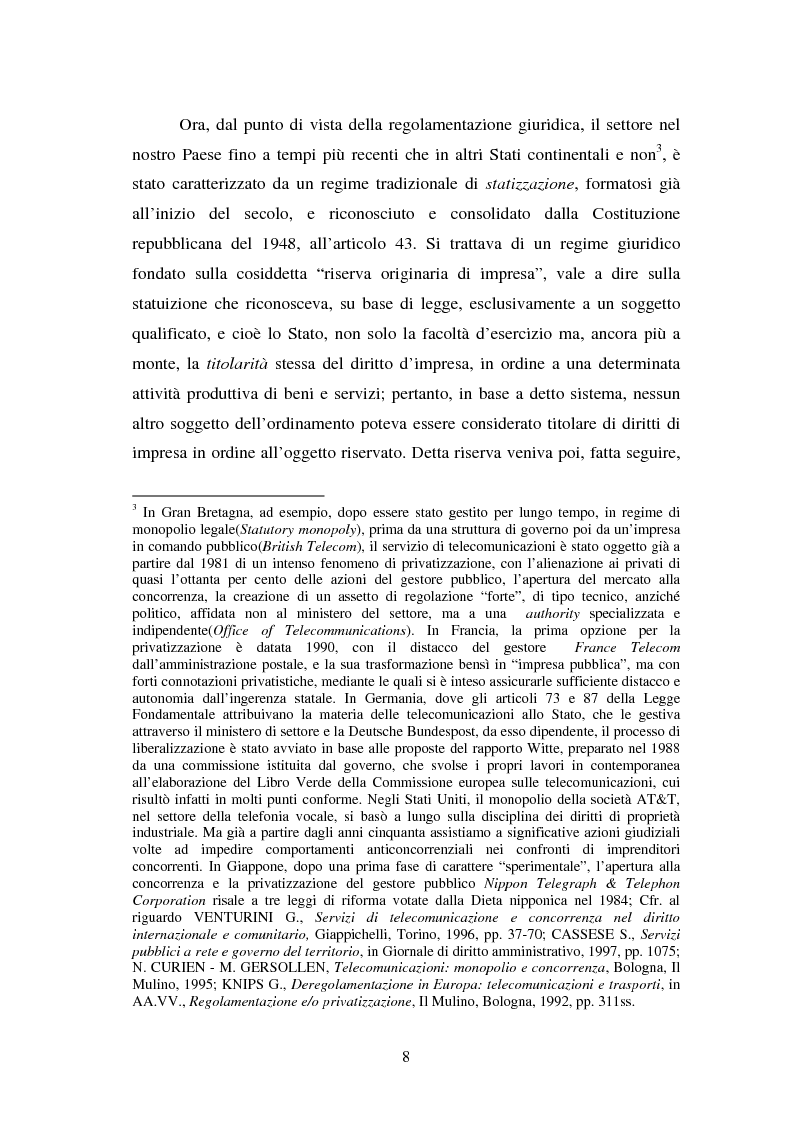 Anteprima della tesi: La piena attuazione del principio di libera concorrenza al settore delle telecomunicazioni, Pagina 5