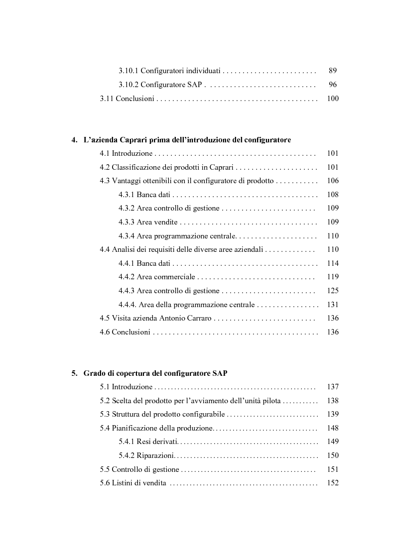 Indice della tesi: La configurazione di prodotto in ambiente Sap R/3: il caso Caprari, Pagina 3