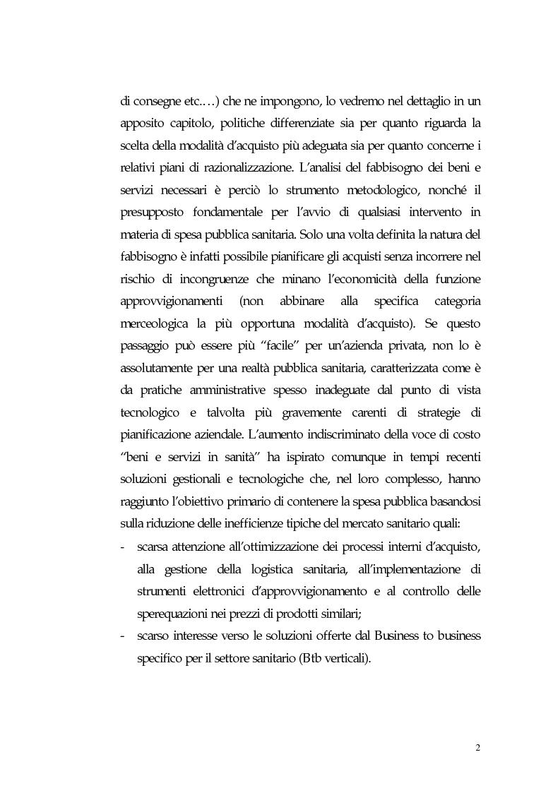 Anteprima della tesi: Nuovi processi di approvvigionamento di beni e servizi in Sanità: il caso di eccellenza di eProcurement dell’Azienda Sanitaria Locale di Viterbo, Pagina 2