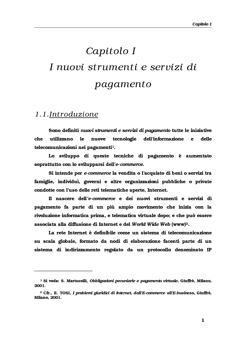 Anteprima della tesi: Gli strumenti e i servizi di pagamento innovativi: funzionamento, soggetti e rischio operativo, Pagina 4