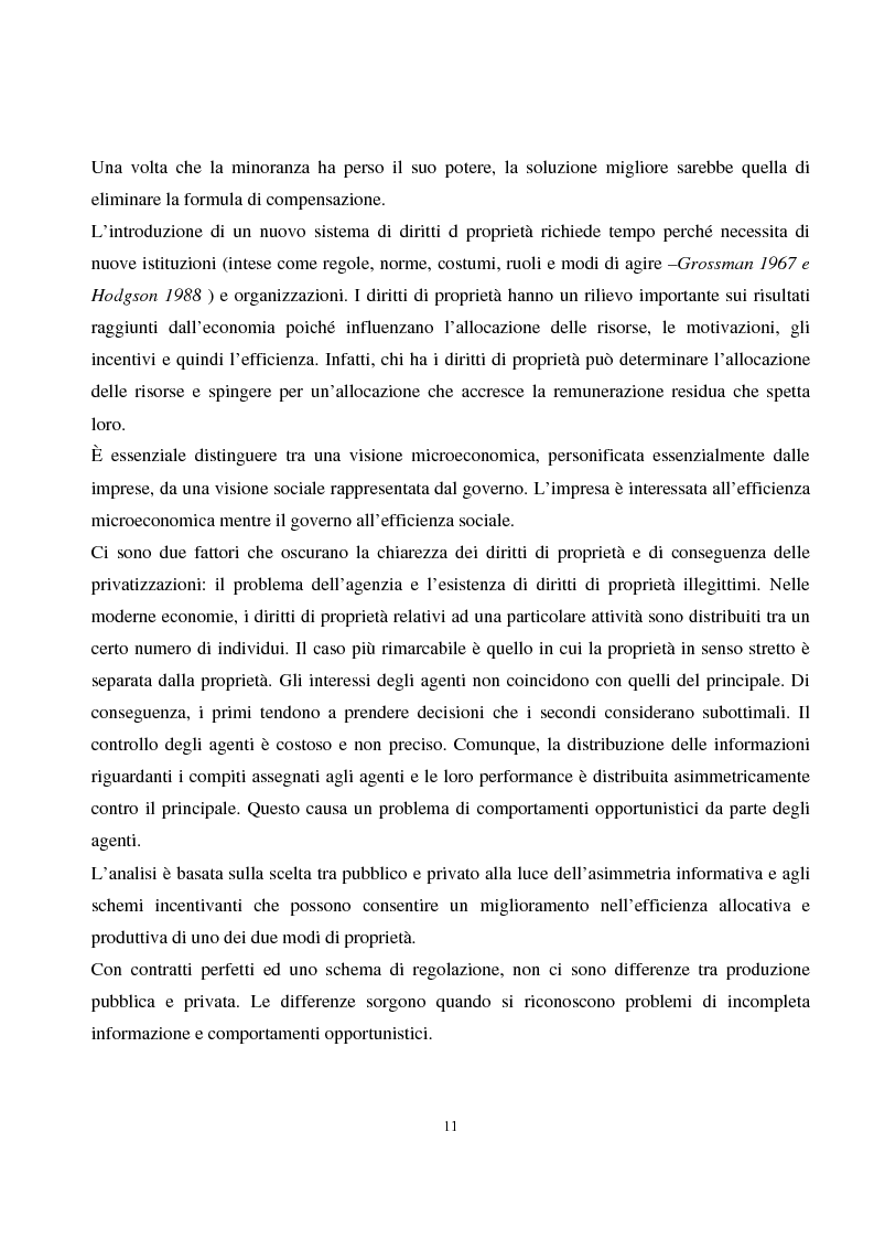 Anteprima della tesi: La privatizzazione nei settori di pubblica utilità. Analisi economica e il caso Italia, Pagina 2