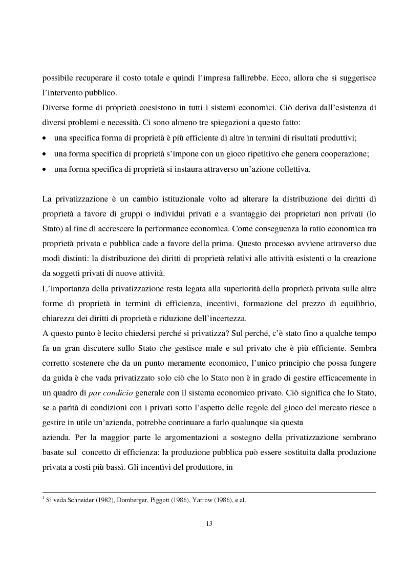 Anteprima della tesi: La privatizzazione nei settori di pubblica utilità. Analisi economica e il caso Italia, Pagina 4
