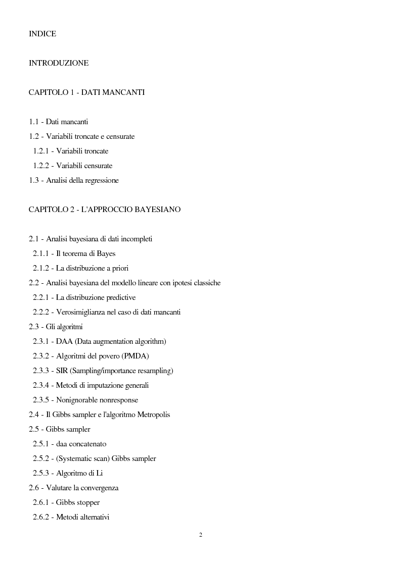 Indice della tesi: Tecniche di trattamento del selection bias in campioni censurati, Pagina 1