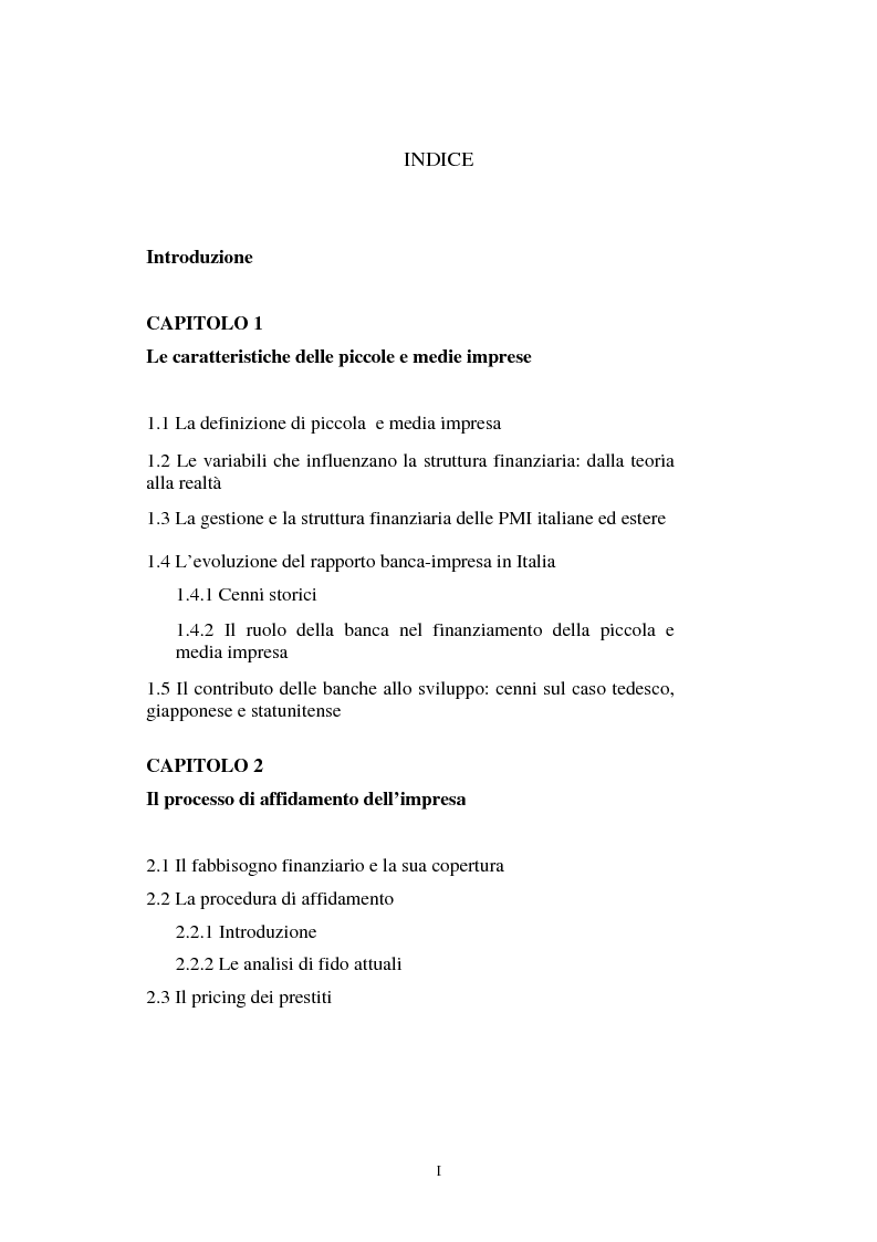 Indice della tesi: Gli effetti di Basilea II sulle piccole e medie imprese, Pagina 1