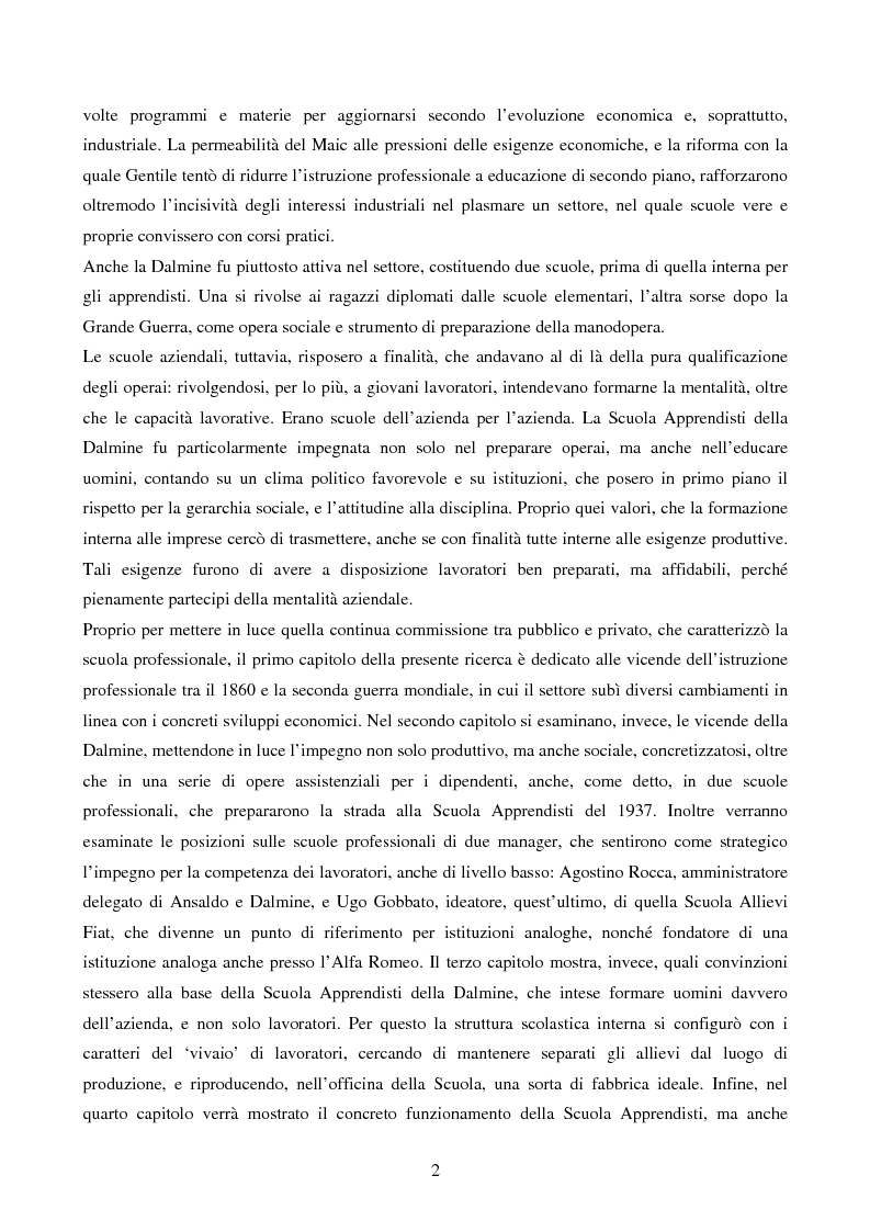 Anteprima della tesi: La Scuola Apprendisti della Dalmine S.A. dal 1937 al 1948, Pagina 2