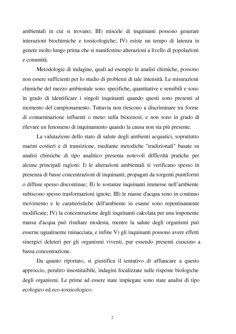 Anteprima della tesi: Valutazione dello stato fisiologico di organismi sentinella (Tapes Philippinarum e Mytilus Galloprovincialis) mediante l'uso di biomarkers, Pagina 2