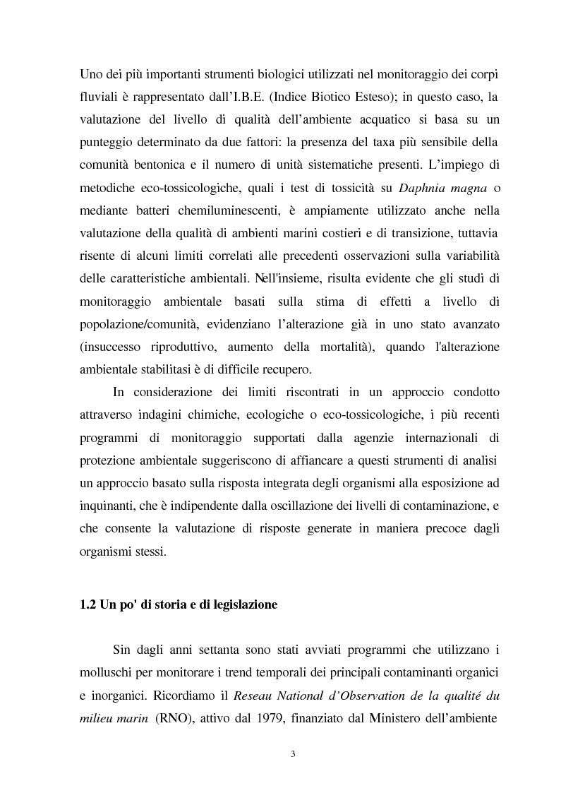 Anteprima della tesi: Valutazione dello stato fisiologico di organismi sentinella (Tapes Philippinarum e Mytilus Galloprovincialis) mediante l'uso di biomarkers, Pagina 3
