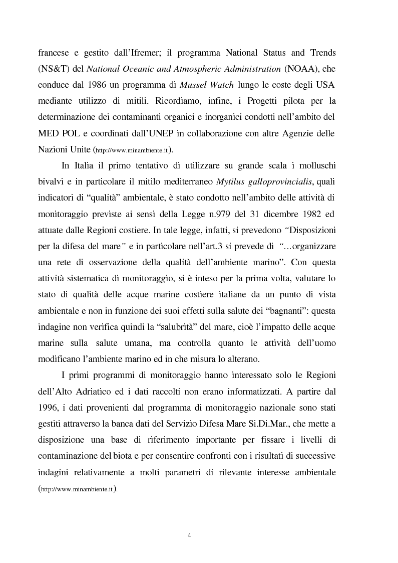 Anteprima della tesi: Valutazione dello stato fisiologico di organismi sentinella (Tapes Philippinarum e Mytilus Galloprovincialis) mediante l'uso di biomarkers, Pagina 4