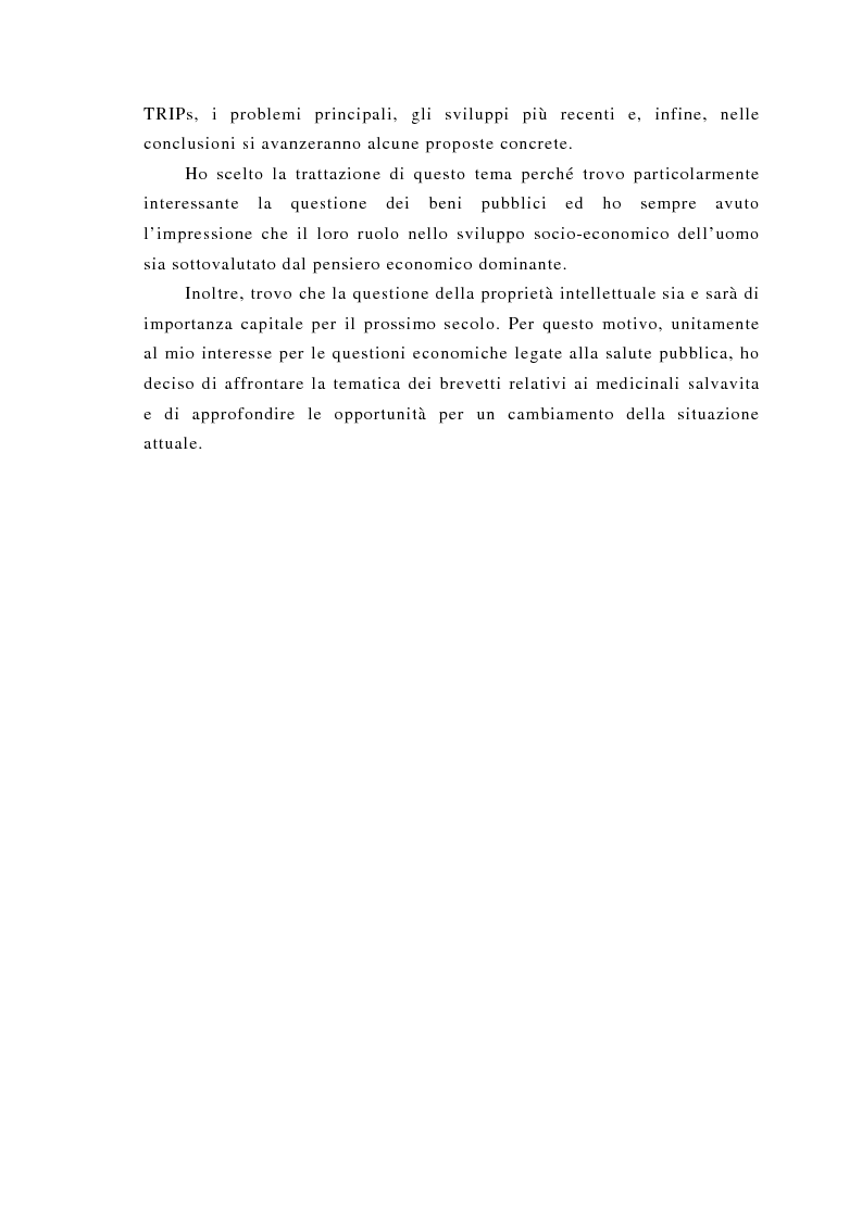 Anteprima della tesi: Brevettabilità dei beni globali e benessere collettivo: il caso dei farmaci contro l'Aids, Pagina 5