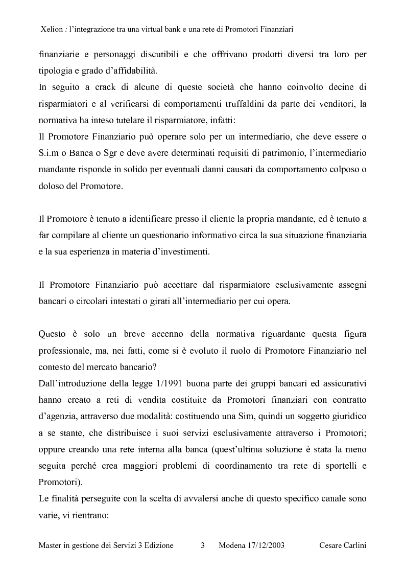 Anteprima della tesi: Integrazione tra una banca on line ed una rete di promotori finanziari, il caso Xelion, Pagina 2