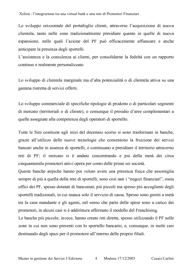 Anteprima della tesi: Integrazione tra una banca on line ed una rete di promotori finanziari, il caso Xelion, Pagina 3