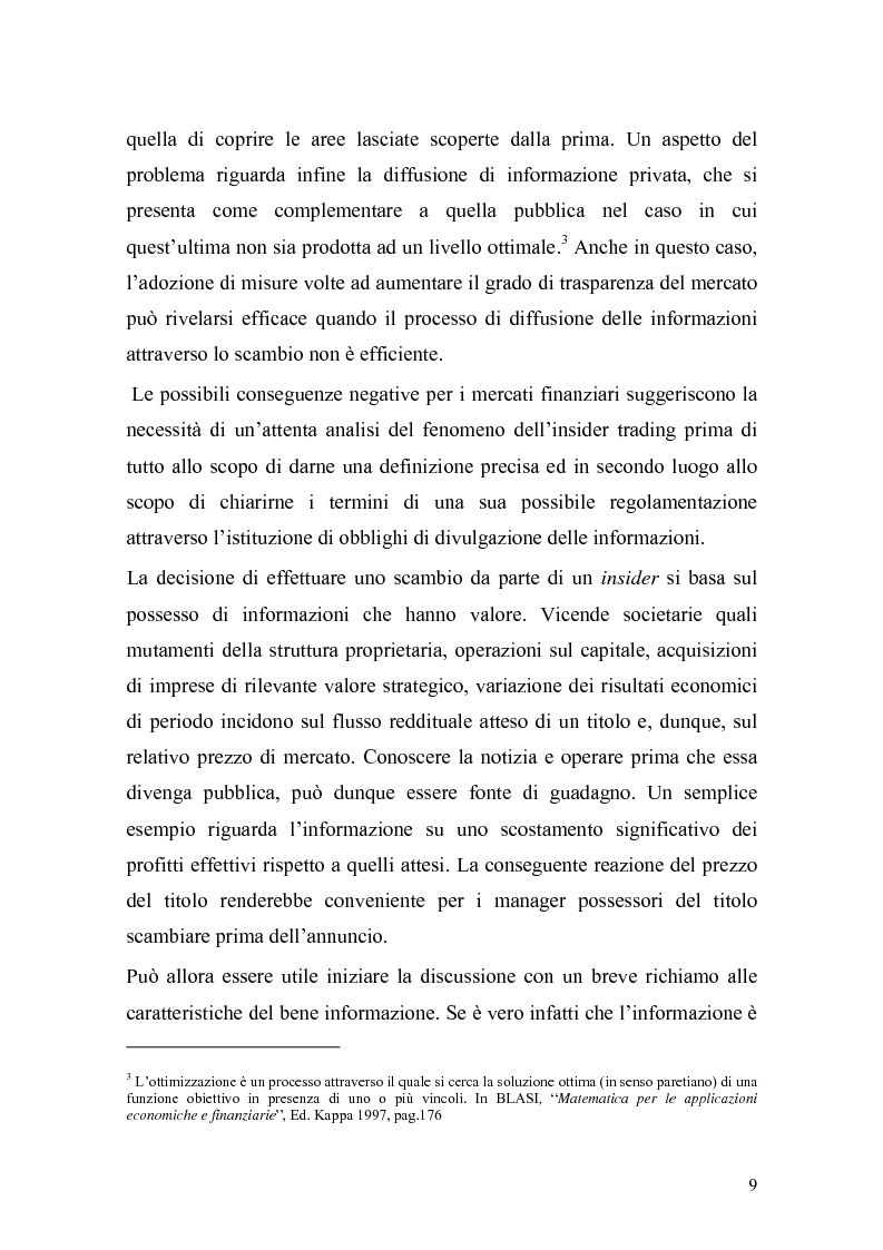 Anteprima della tesi: L'insider trading: la realtà italiana a confronto con le principali realtà estere, Pagina 7