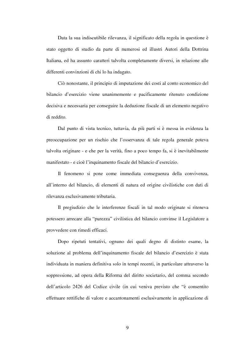 Anteprima della tesi: Deducibilità dei costi dal reddito d'impresa: il principio dell'imputazione al conto economico, Pagina 2