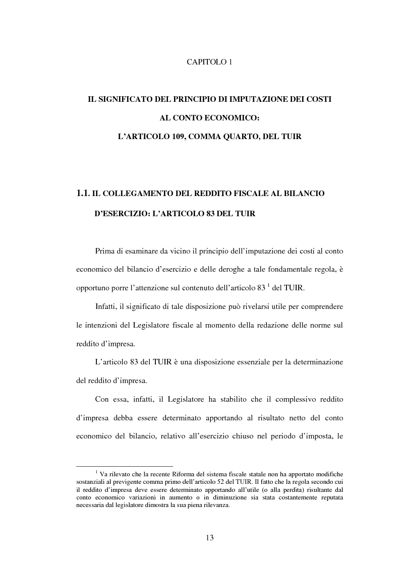Anteprima della tesi: Deducibilità dei costi dal reddito d'impresa: il principio dell'imputazione al conto economico, Pagina 6