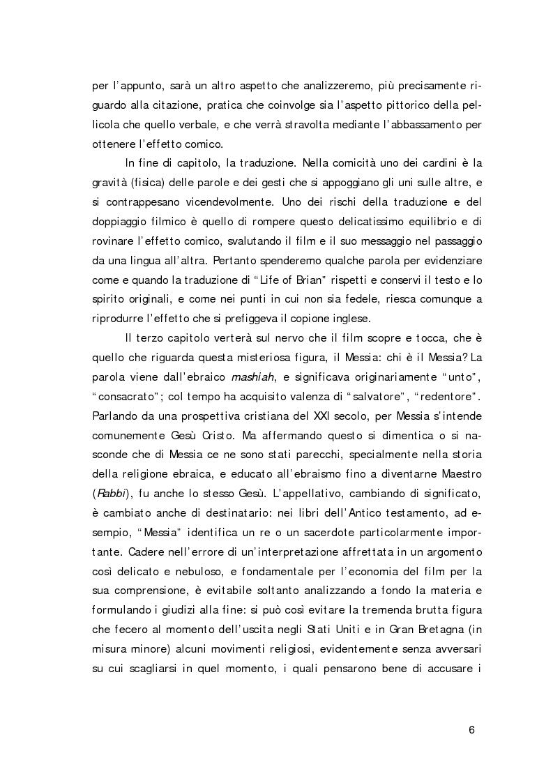 Anteprima della tesi: ''Non sono il Messia, lo giuro su Dio!''- Messianismo e modernità in ''Life of Brian'' dei Monty Python, Pagina 3