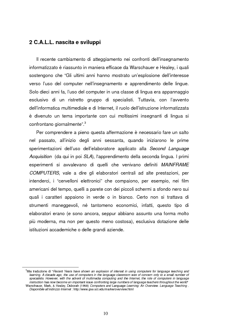 Anteprima della tesi: C.A.L.L. ( Computer Assisted Language Learning ), web based learning e supporti informatici per interpreti: esordi, sviluppi e prospettive, Pagina 10