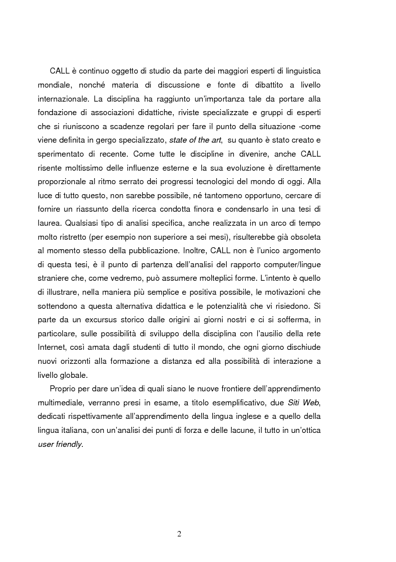 Anteprima della tesi: C.A.L.L. ( Computer Assisted Language Learning ), web based learning e supporti informatici per interpreti: esordi, sviluppi e prospettive, Pagina 2