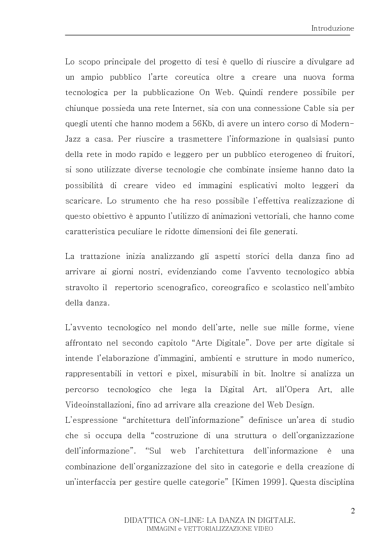 Anteprima della tesi: Didattica On-Line: La Danza in Digitale. Immagini e Vettorializzazione Video, Pagina 2