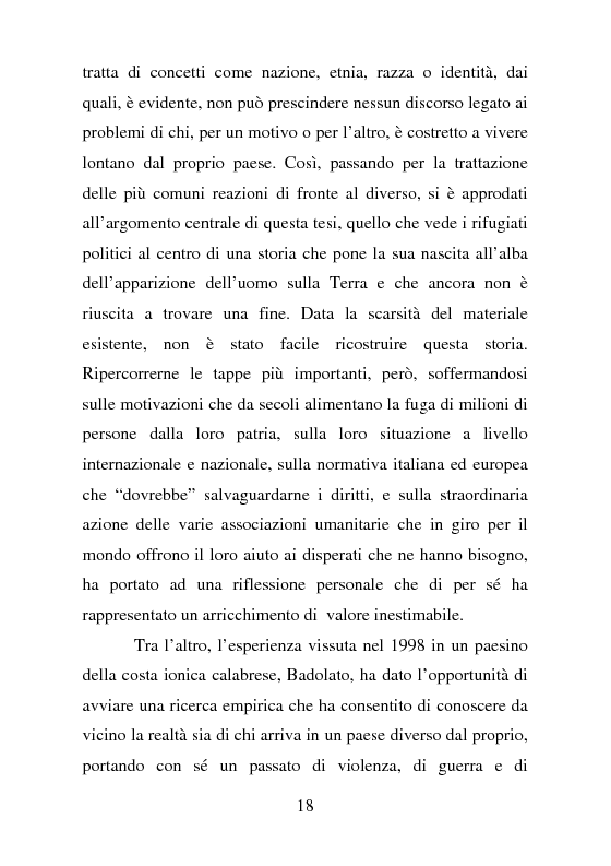 Anteprima della tesi: Rifugiati politici:un popolo in marcia. Percorsi di vita e di speranza da terre lontane a Badolato, Pagina 7