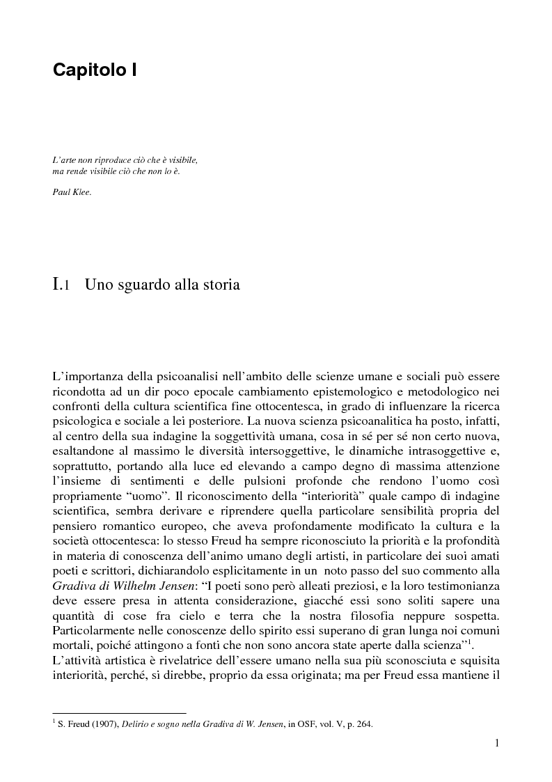 Anteprima della tesi: Per un'analisi dell'arte-terapia. Riflessione e metodologie nel pensiero psicoanalitico: da Freud all'Art Therapy Italiana, Pagina 4