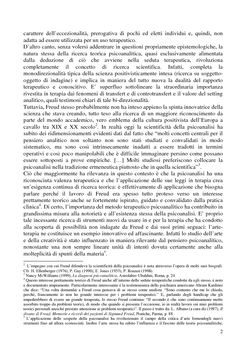 Anteprima della tesi: Per un'analisi dell'arte-terapia. Riflessione e metodologie nel pensiero psicoanalitico: da Freud all'Art Therapy Italiana, Pagina 5