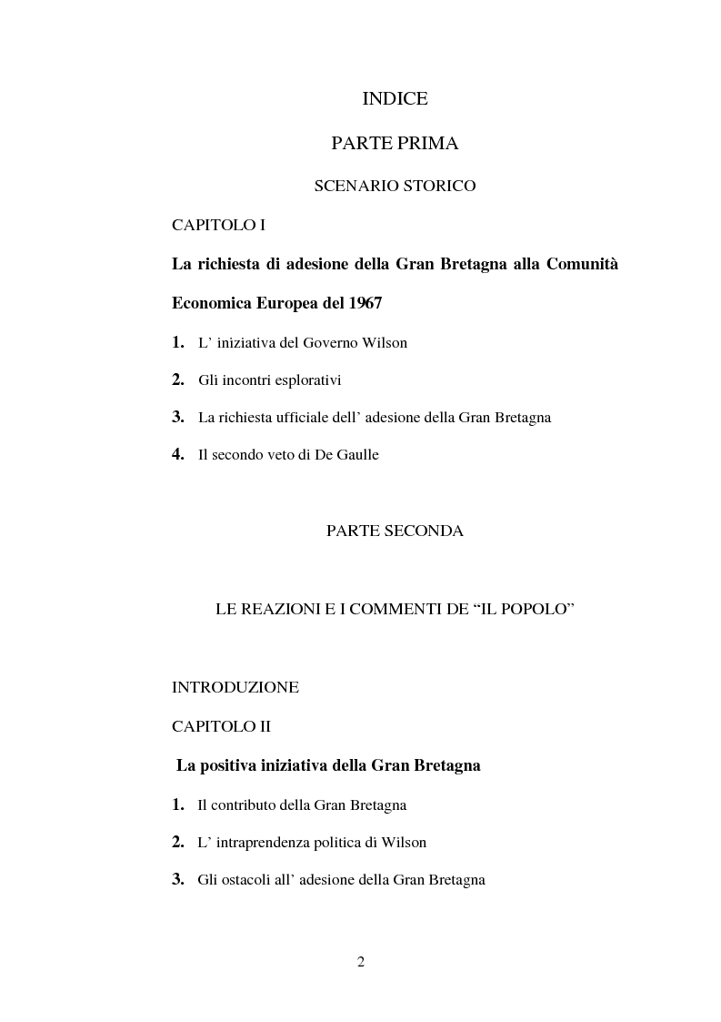 Indice della tesi: Il Popolo e la seconda richiesta di adesione della Gran Bretagna alla CEE, Pagina 1