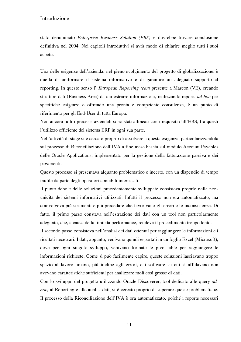 Anteprima della tesi: Il progetto dell'enterprise business solution: vta reconciliation, sviluppo di una soluzione in un contesto multinazionale utilizzando oracle discoverer, Pagina 4