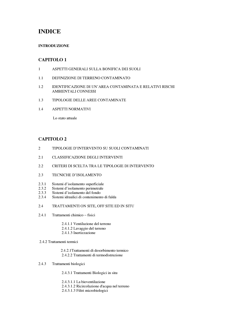 Indice della tesi: Studio della rimozione biologica di composti fenolici da suoli contaminati, Pagina 1