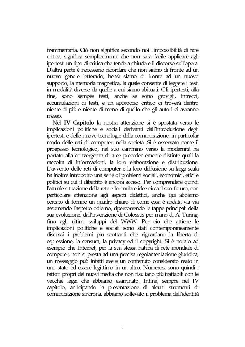 Anteprima della tesi: L' integrazione delle tecnologie informatiche nella didattica, un percorso fra testi, ipertesti, reti e sistemi intelligenti, Pagina 3