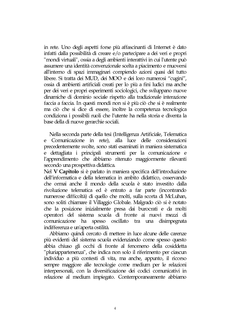 Anteprima della tesi: L' integrazione delle tecnologie informatiche nella didattica, un percorso fra testi, ipertesti, reti e sistemi intelligenti, Pagina 4