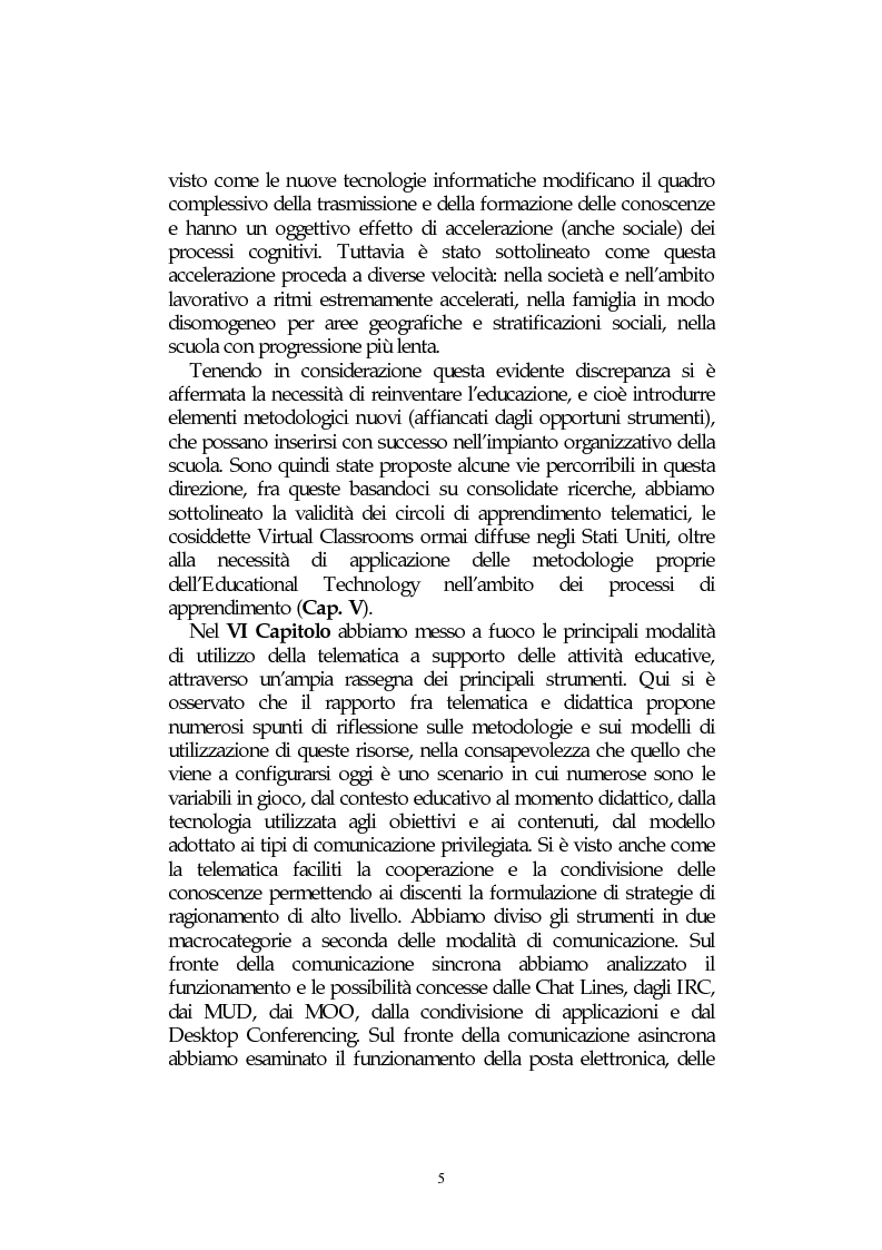 Anteprima della tesi: L' integrazione delle tecnologie informatiche nella didattica, un percorso fra testi, ipertesti, reti e sistemi intelligenti, Pagina 5