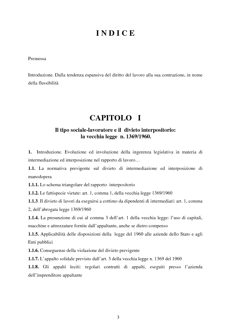 Indice della tesi: La somministrazione di lavoro, Pagina 1