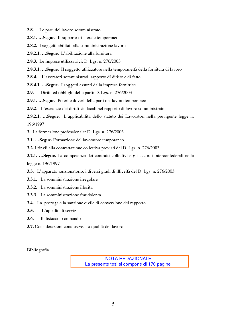 Indice della tesi: La somministrazione di lavoro, Pagina 3