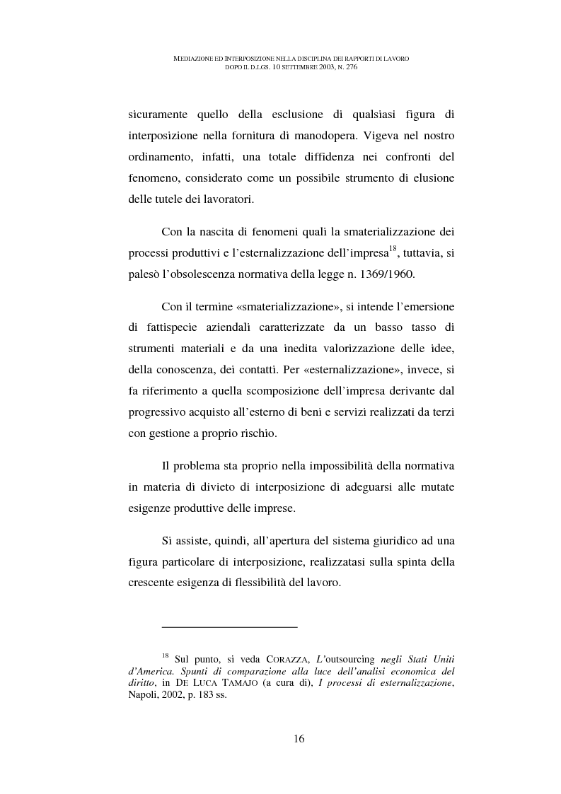 Anteprima della tesi: Mediazione ed interposizione nella disciplina dei rapporti di lavoro dopo il d.lgs. 10 settembre 2003, n. 276, Pagina 11