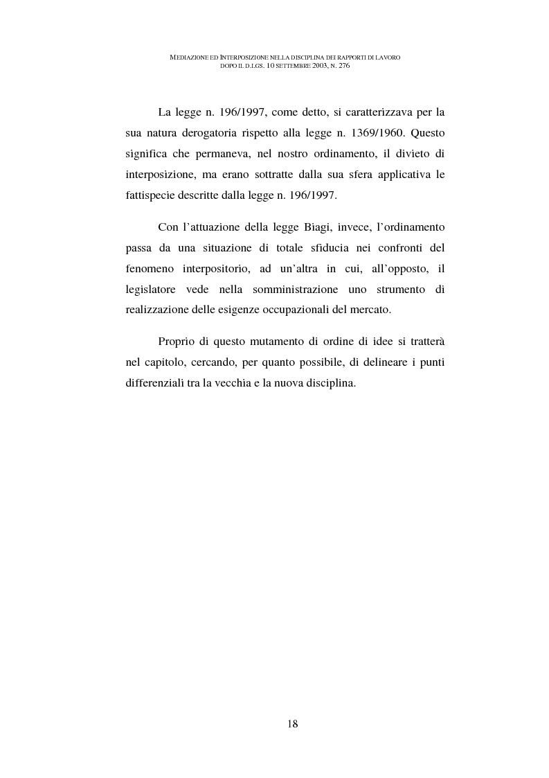 Anteprima della tesi: Mediazione ed interposizione nella disciplina dei rapporti di lavoro dopo il d.lgs. 10 settembre 2003, n. 276, Pagina 13